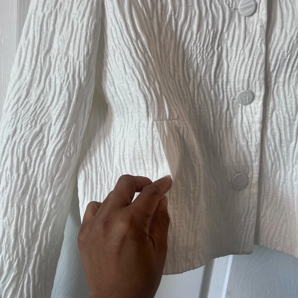 Zara White Textured Women's Blazer - Picture 4 of 12